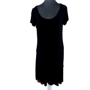 Soft Surroundings Womens Black Short Sleeve Asymmetrical Hem Dress Size S‎